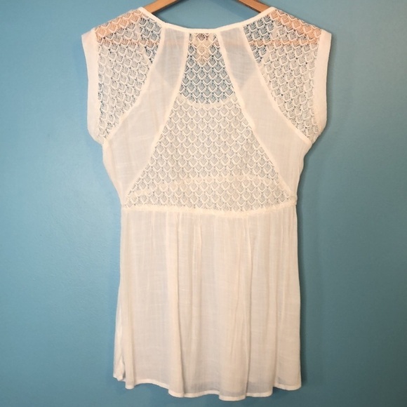 EYELASH COUTURE White Short Sleeve Sheer Bohemian Lace Top Size M - Picture 6 of 11